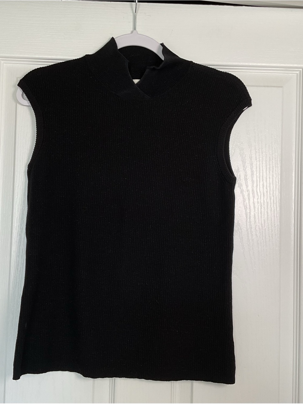 Coldwater Creek Black Ribbed Sleeveless Mock Neck Shell, silk - Picture 2 of 10